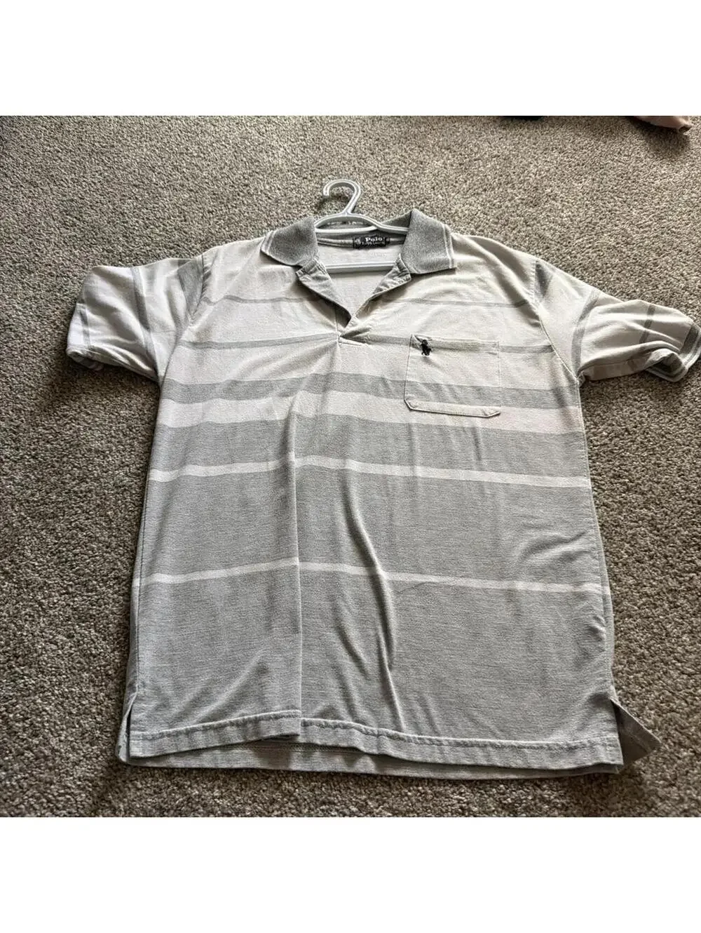 Polo Ralph Lauren Men's Grey and Cream Polo-shirt